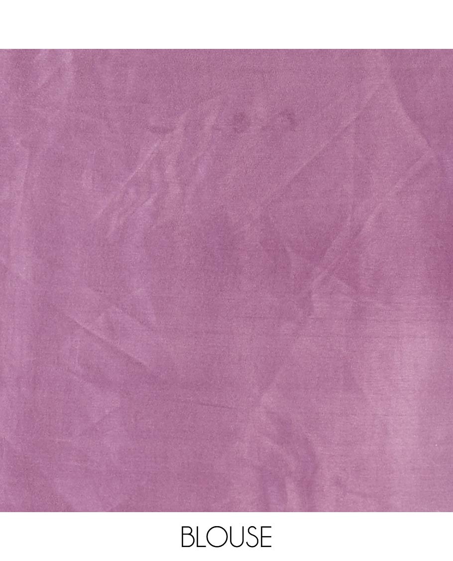 Bordeless white with lavender printed design modal crepe saree & printed pallu along with plain blouse