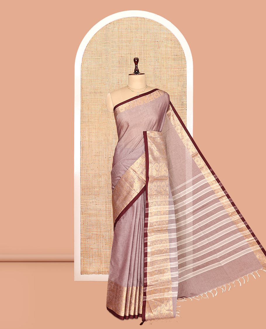 Pale Brown Plain Chettinad Cotton Saree