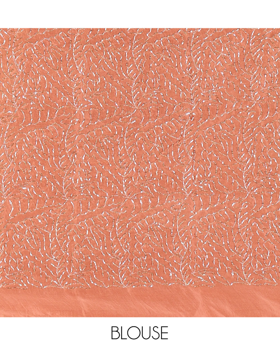 Borderless Rust Plain Rangoli Chiffon Saree