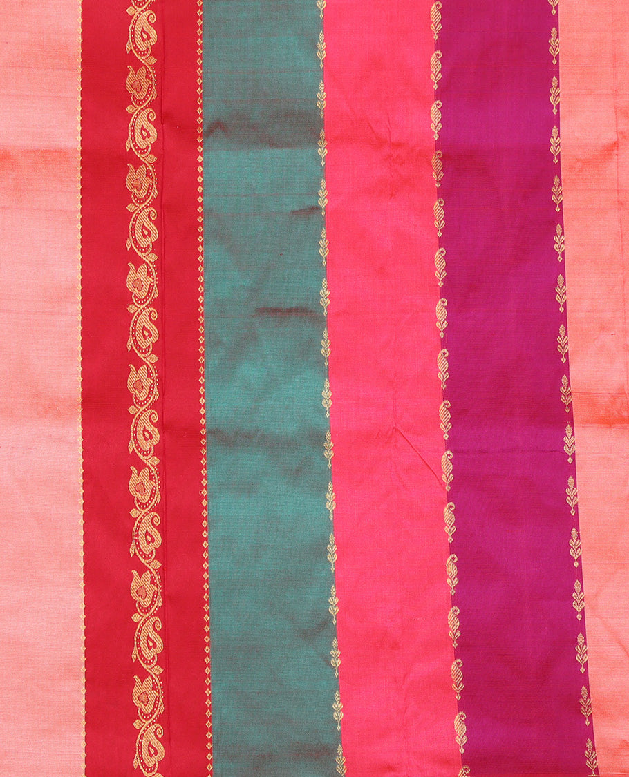 Multi-Color Striped Pure Silk Navarathna Pavadai Material Set