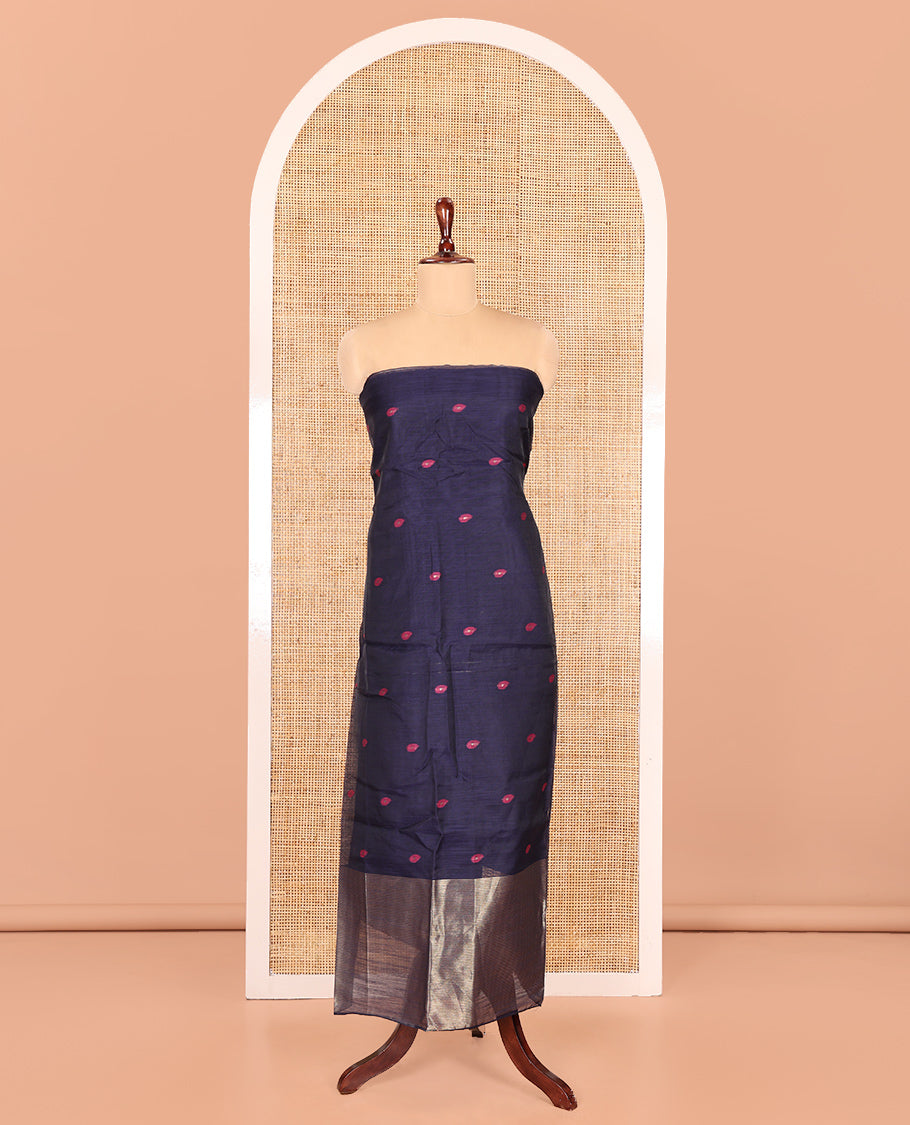 Blue Semi-Linen Material Churidar, Delicately Woven with Thread Buttas Skirt, a Plain Bottom, and a Thread Buttas Dupatta