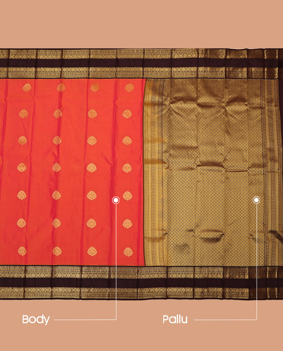 Pink Gift Saree, Accentuated with Zari Buttas All Over Its Body, Complemented by a Contrast Traditional Zari Design Border, Grand Pallu of Jaal Designs, and Paired with a Contrast Blouse