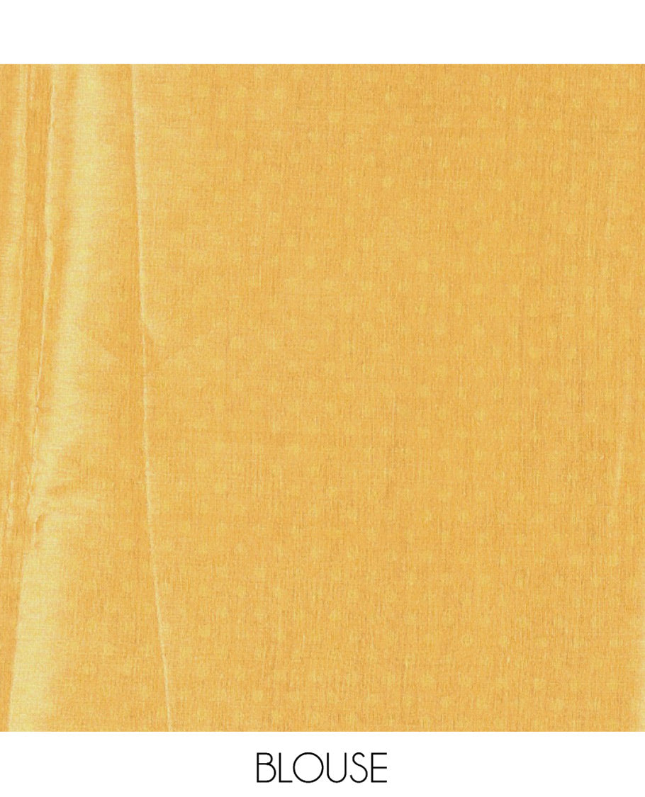 Gold Tissue Saree, Prettified with Sunflower Print, a Contrast Border, and a Contrast Blouse