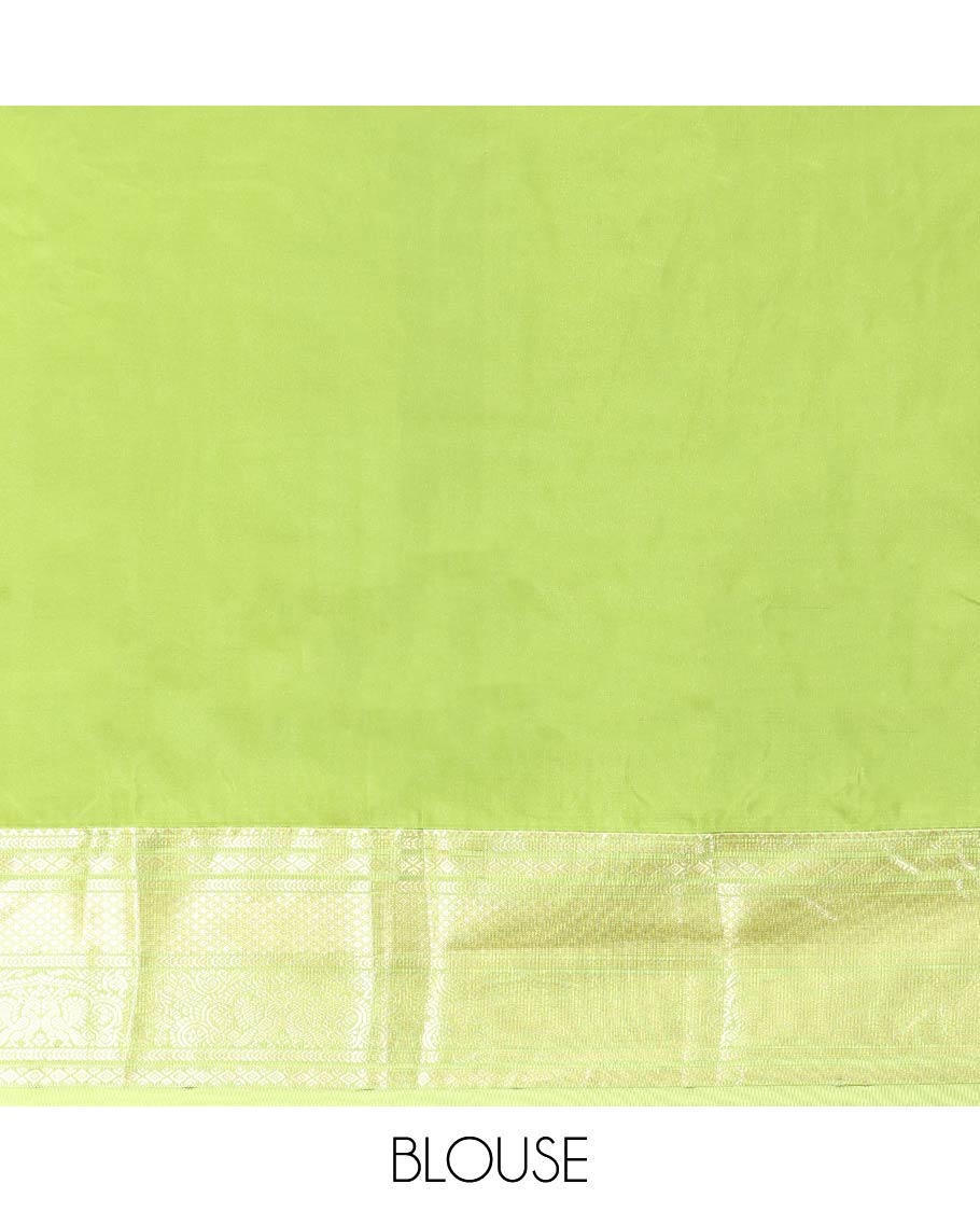 Orange Budget Silk Saree, Adorned with Zari Designs All Over Its Body, Complemented by a Contrast Traditional Zari Design Border, Grand Pallu of Intricate Designs, and Paired with a Contrast Blouse