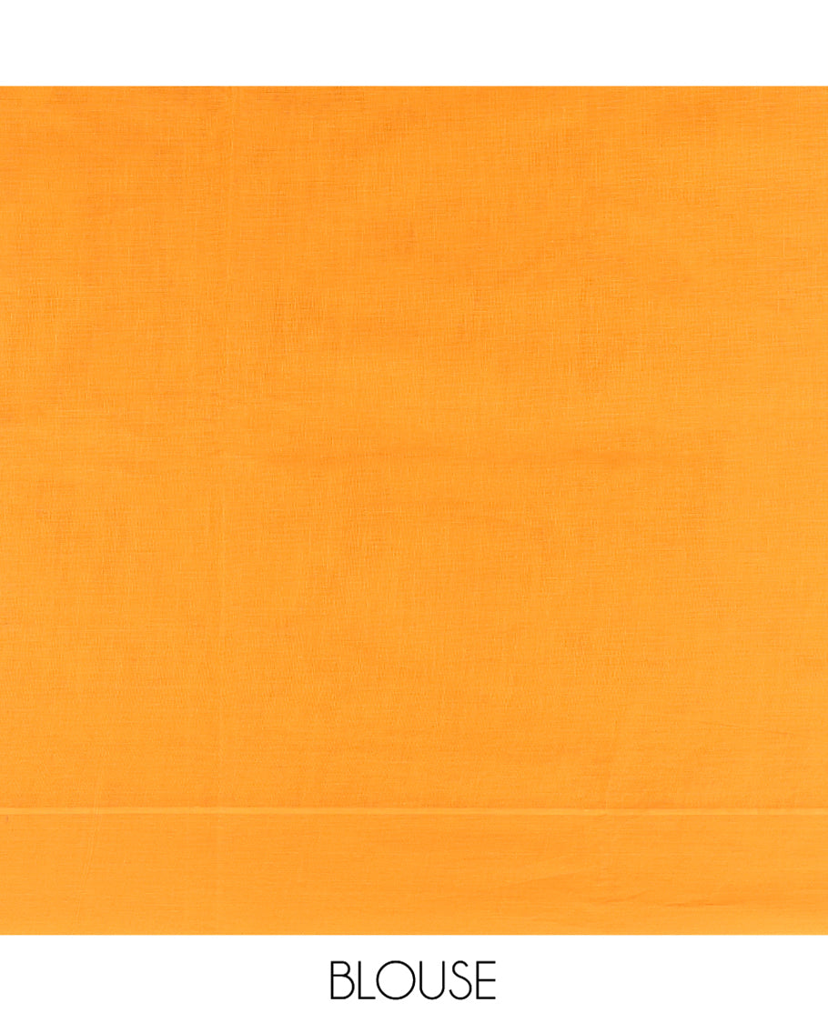 Green-Yellow Coimbatore Cotton Saree, Embellished with Leheriya-style Stripes on Its Body, a Subtle Plain Border, Sparsely Woven Pallu, and Paired with Matching Blouse