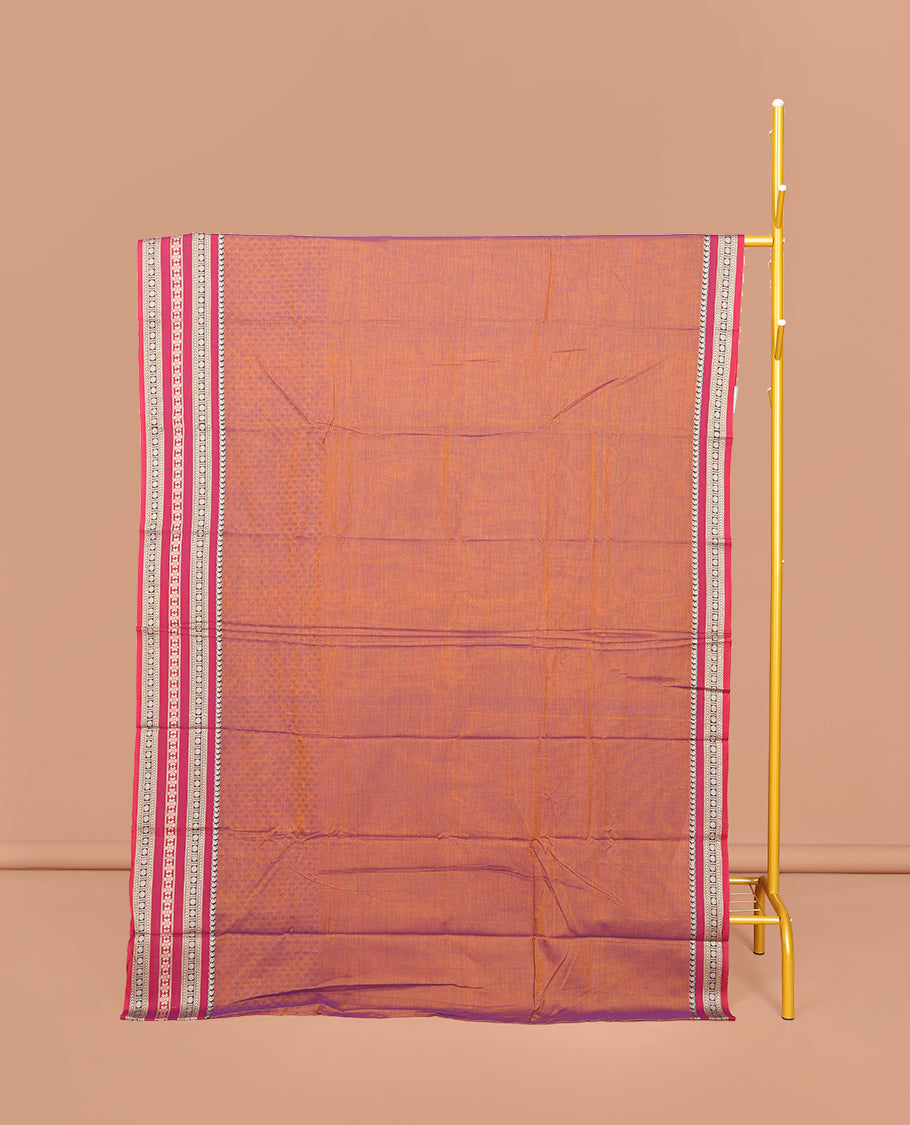Orange Embossed Narayanpet Cotton Saree, Complemented by a Contrast Traditional Zari Design Border, Striped Pallu, and Comes Without a Blouse