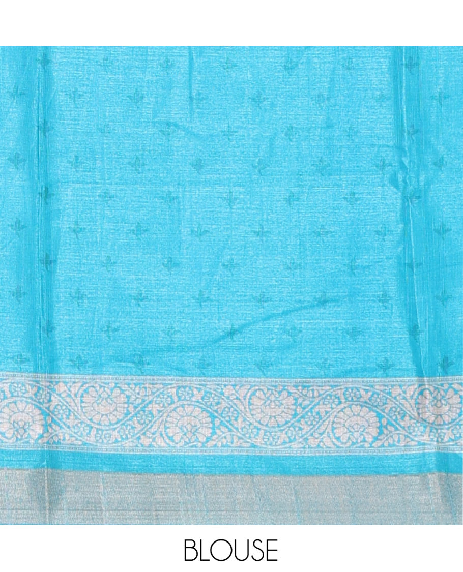 Violet Katan Silk Saree Enthralled with Stripes and Round Buttas on Its Body, Complemented by a Contrast Border of Floral Creeper Designs, Geometric Patterned Pallu, and Paired with a Contrast Blouse