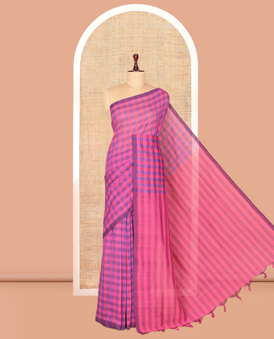 Borderless Pink-Violet Mangalagiri Cotton Saree
