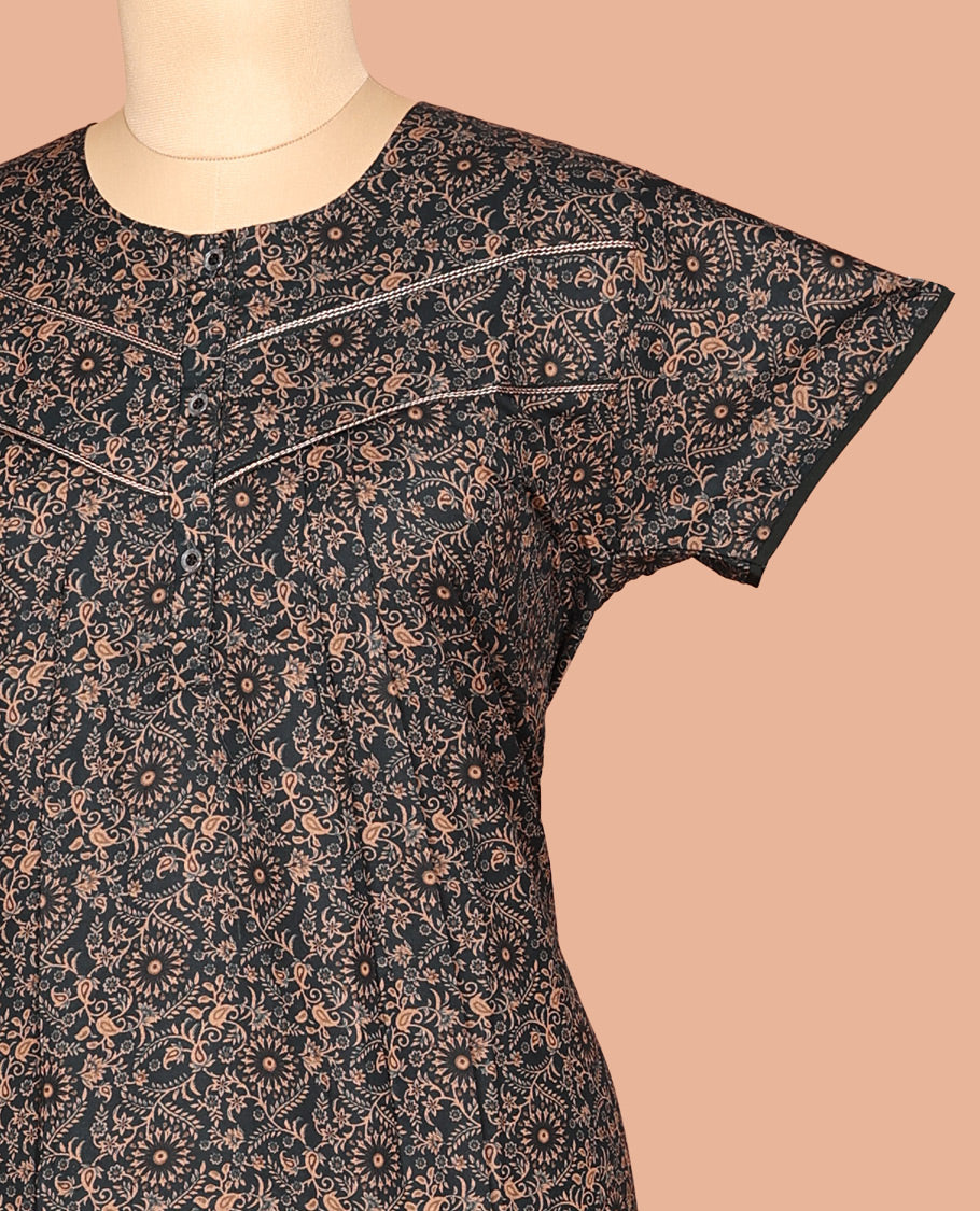 Black Cotton-Blended Nighty