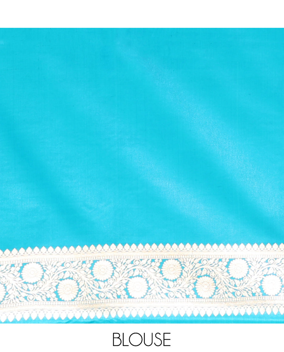 Blue Banarasi Nylon Saree, Impeccably Styled with Zari Buttas, Highlighted by a Traditional Zari Border, Intricate Pallu, and a Matching Blouse