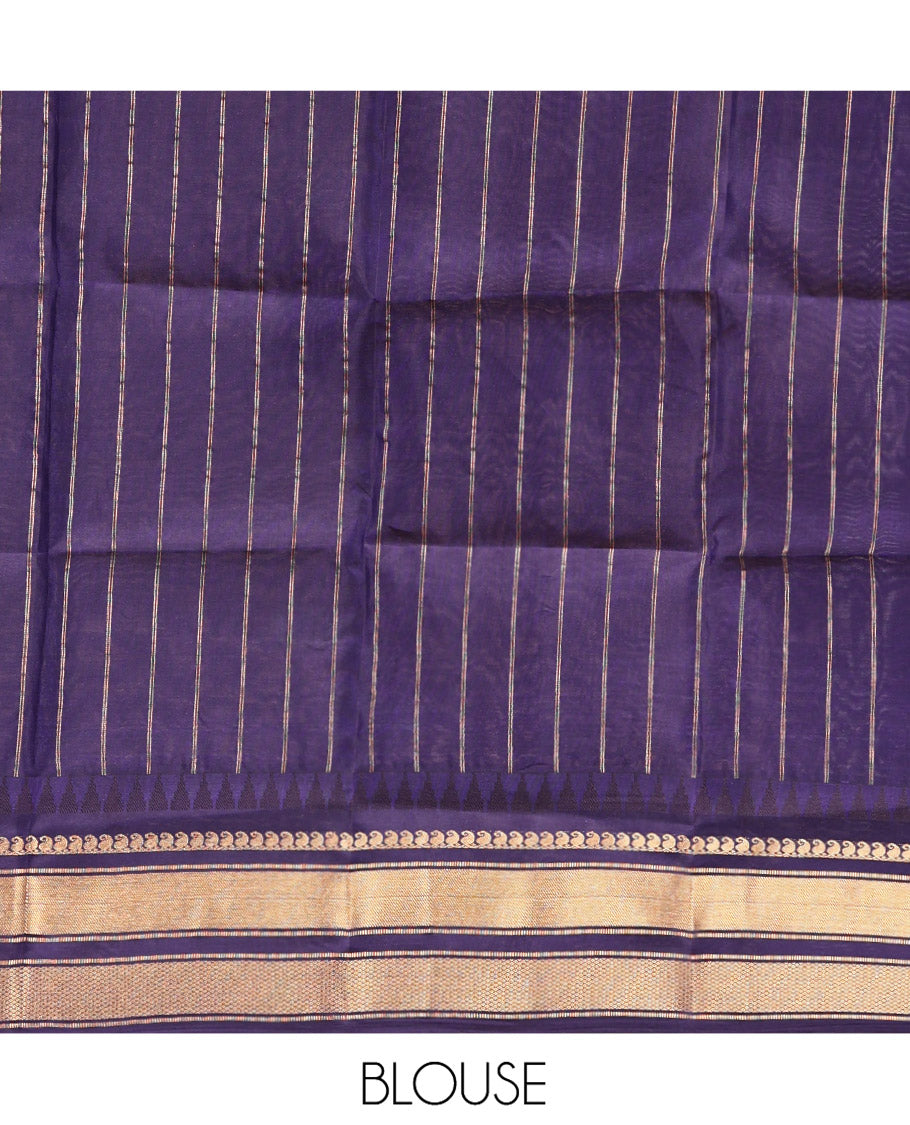 Mayil Color and Navy Blue Vasundhara Lite Silk Mix Saree, Graced with Checked Design All Over Its Body, Complemented by a Contrast Thazampoo Rekku Border of Manga Mokku, Muthu, and Mayil Kann Designs, Grand Pallu, and Paired with a Contrast Blouse