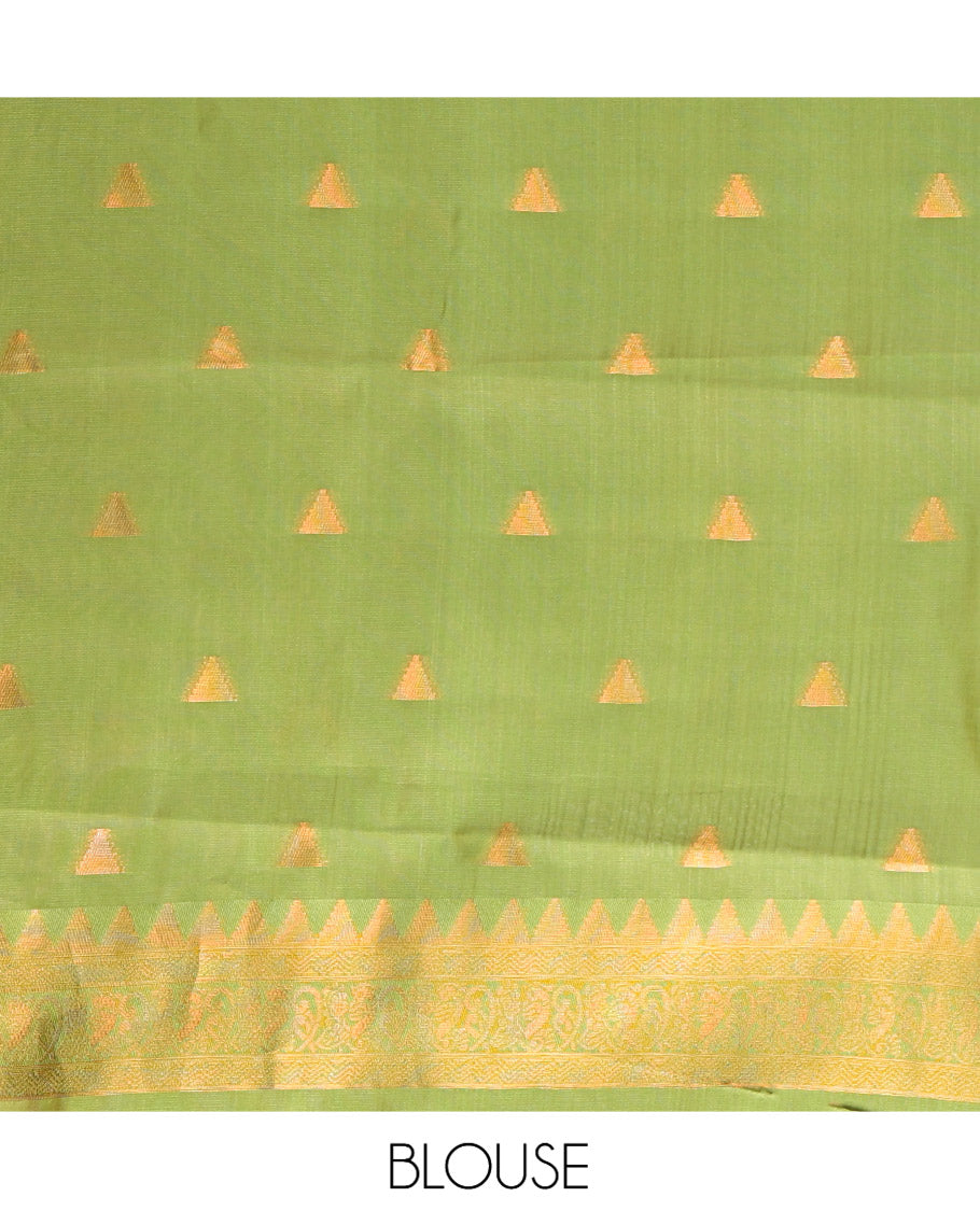 Pink Litchi Chettinad Saree Features Zari Design, Contrast Traditional Border, Contrast Blouse