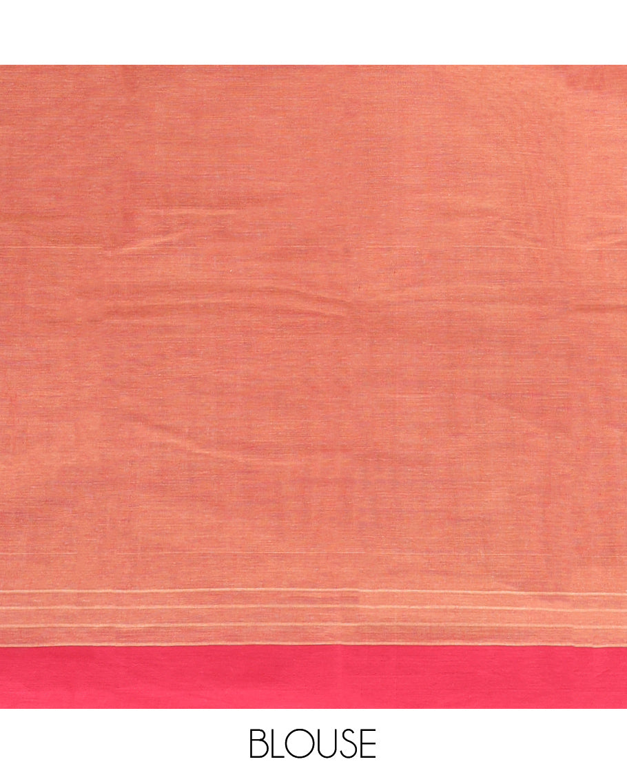 Orange Kanchi Cotton Saree Steeped with Thread Buttas on Its Body, Complemented by a Contrast Border, Paisley-Motif Pallu, and a Matching Blouse