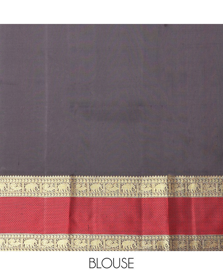 Multi-color checked kancheepuram silk saree with contrast rettai pettu border of thilakam mokku, muthu, manga, yaani, mayil design & zari design pallu '