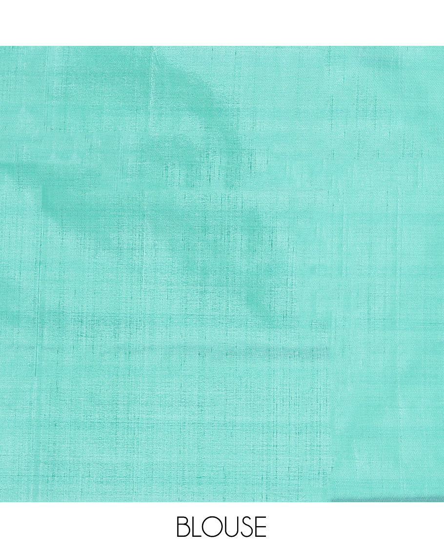 Borderless Pink Banana Pith Saree, Subtly Woven with Thread Buttas, a Contrast Pallu of Buttas and Stripes, and a Contrast Blouse