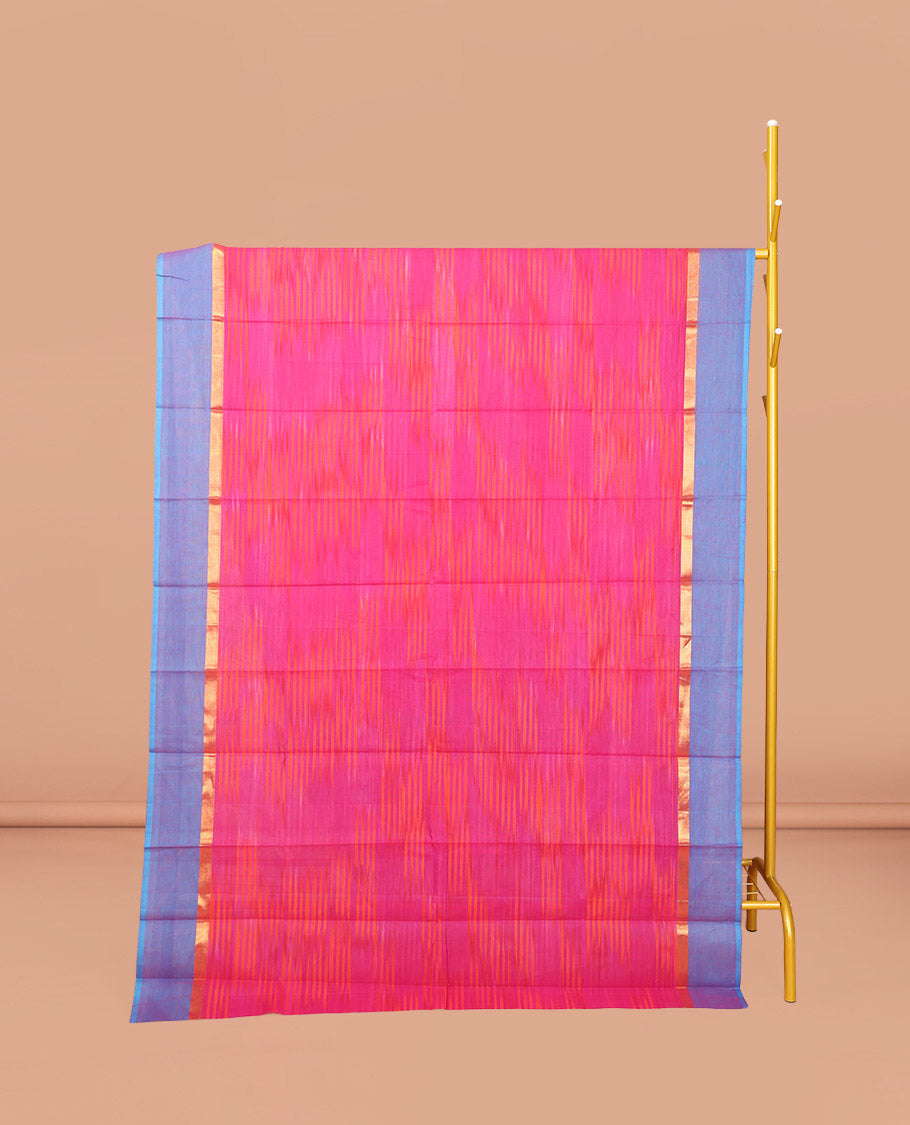 Pink Ikat Textured Chirala Cotton Saree, a Contrast Border, Self-Pallu, and a Contrast Blouse