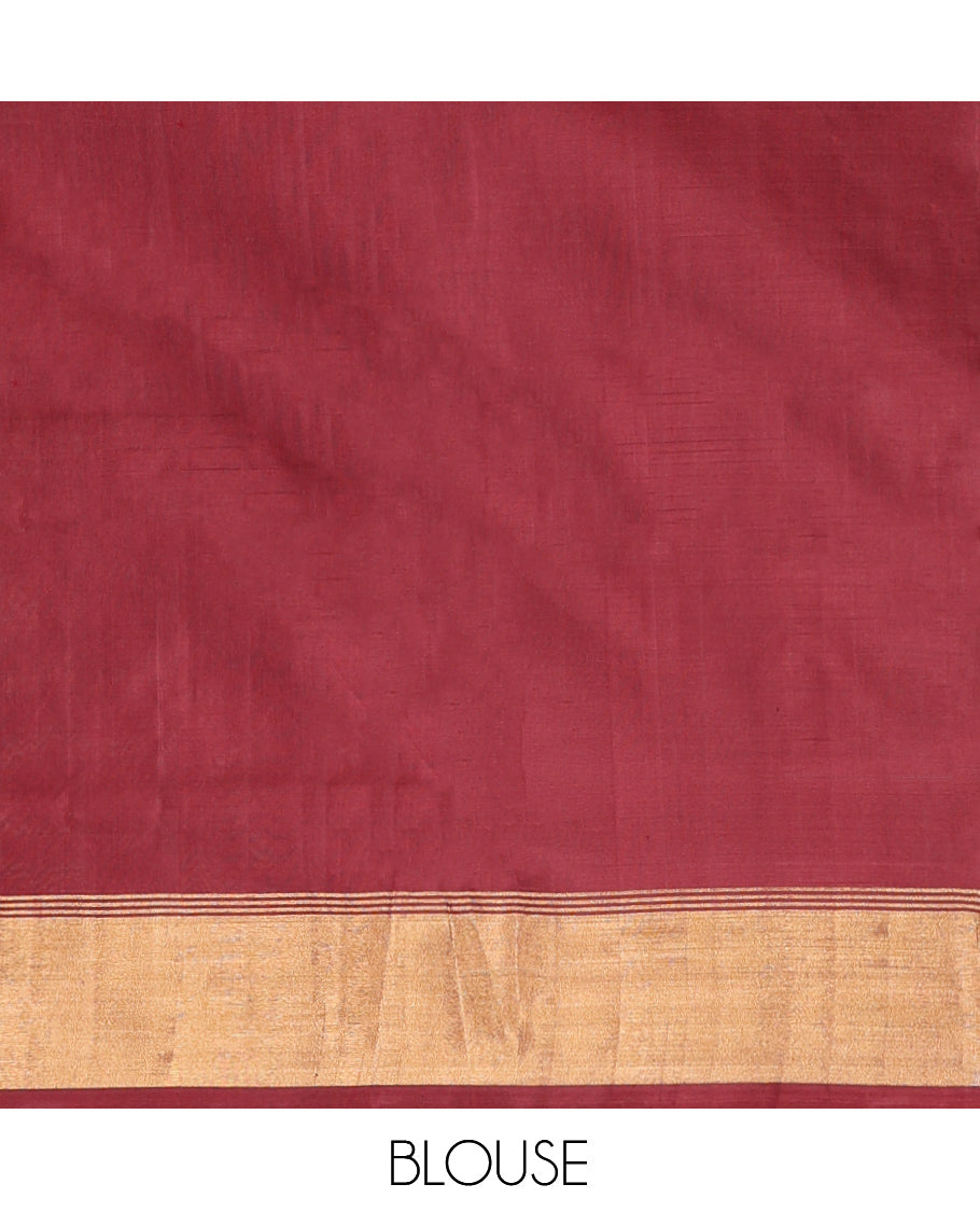 Sandal Uppada Silk Saree, Sparsely Sparkled with Buttas, a Subtle Zari Border, Contrast Zari Woven Pallu, and a Contrast Blouse