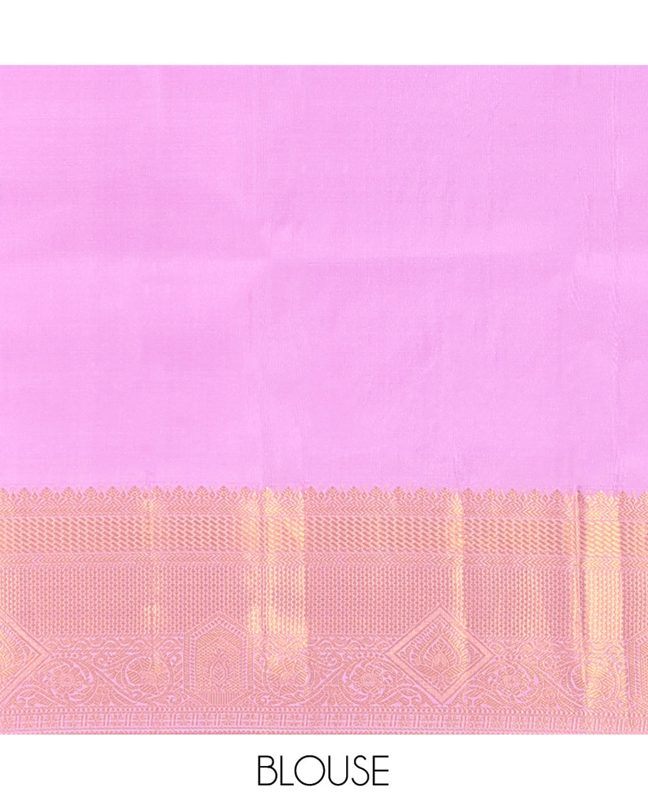 Green Kanchipuram Wedding Silk Saree, Finely Crafted with Jacquard Design, a Contrast Traditional Zari Border, Grand Pallu, and a Contrast Blouse