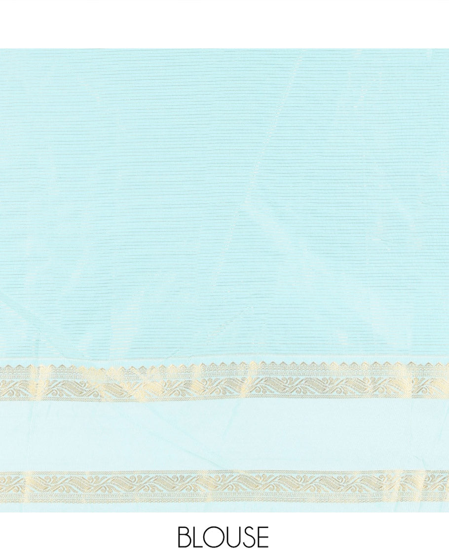 Red Budget Silk Saree, Elegantly Highlighted with Peacock-Chakram Zari Buttas and Checks All Over Its Body, Complemented by a Contrast Rettai Pettu Border of Traditional Designs, Scintillating Pallu, and Paired with a Contrast Blouse