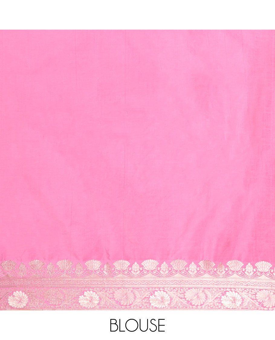 Onion pink neem zari butta dola silk saree with banaras border & rich pallu along with plain blouse