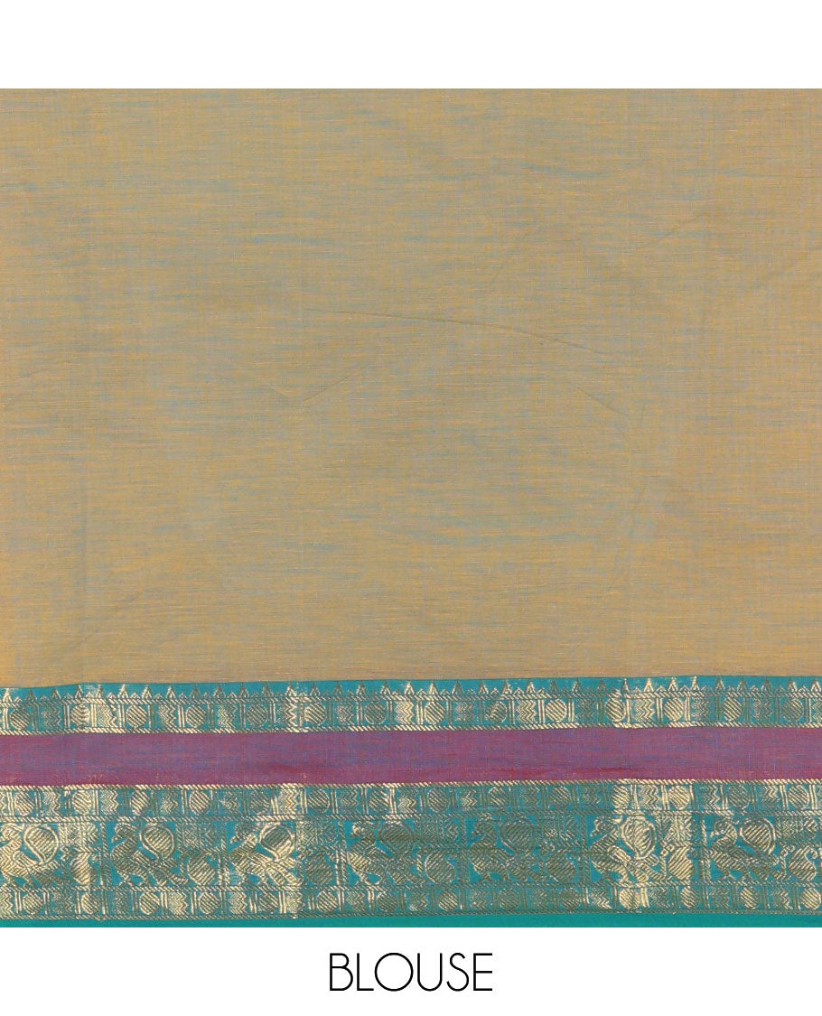 Sea green plain chettinad cotton saree , peacock, mango rudraksham zari border , lining pallu with tussels