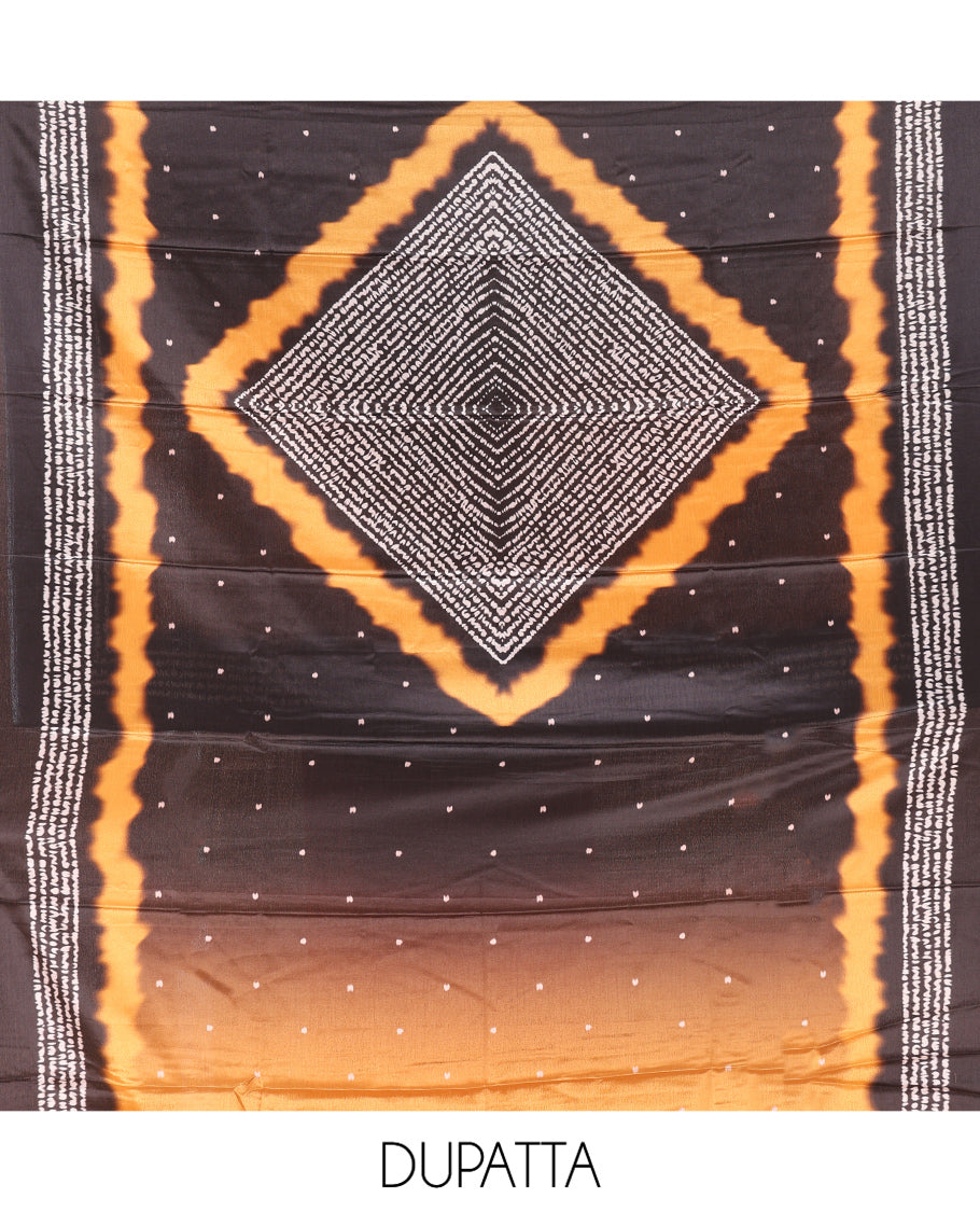 Mustard-Black Satin Crepe Material Chudidar Set
