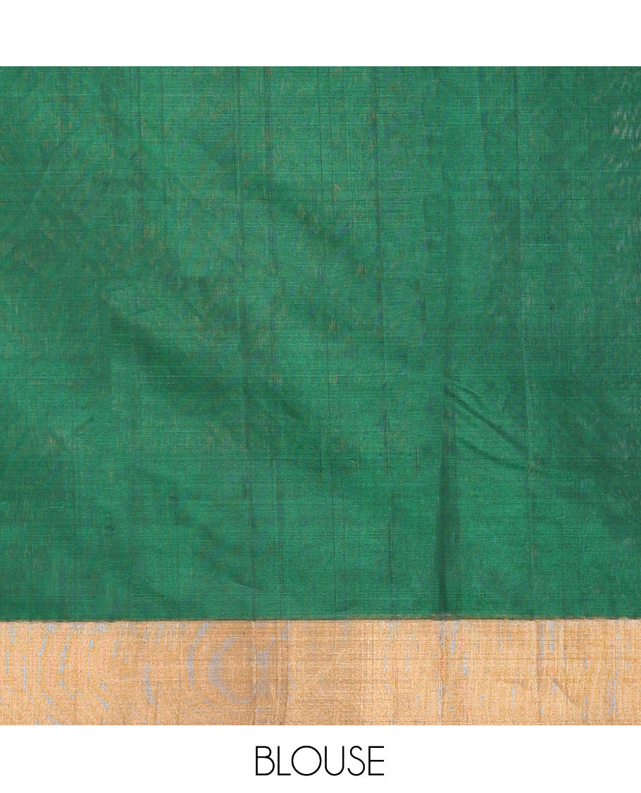 Green Silk Cotton Saree, Embellished with Zari Buttas, a Gleaming Bavanji Border, Pallu of Jaal Designs, and a Matching Blouse