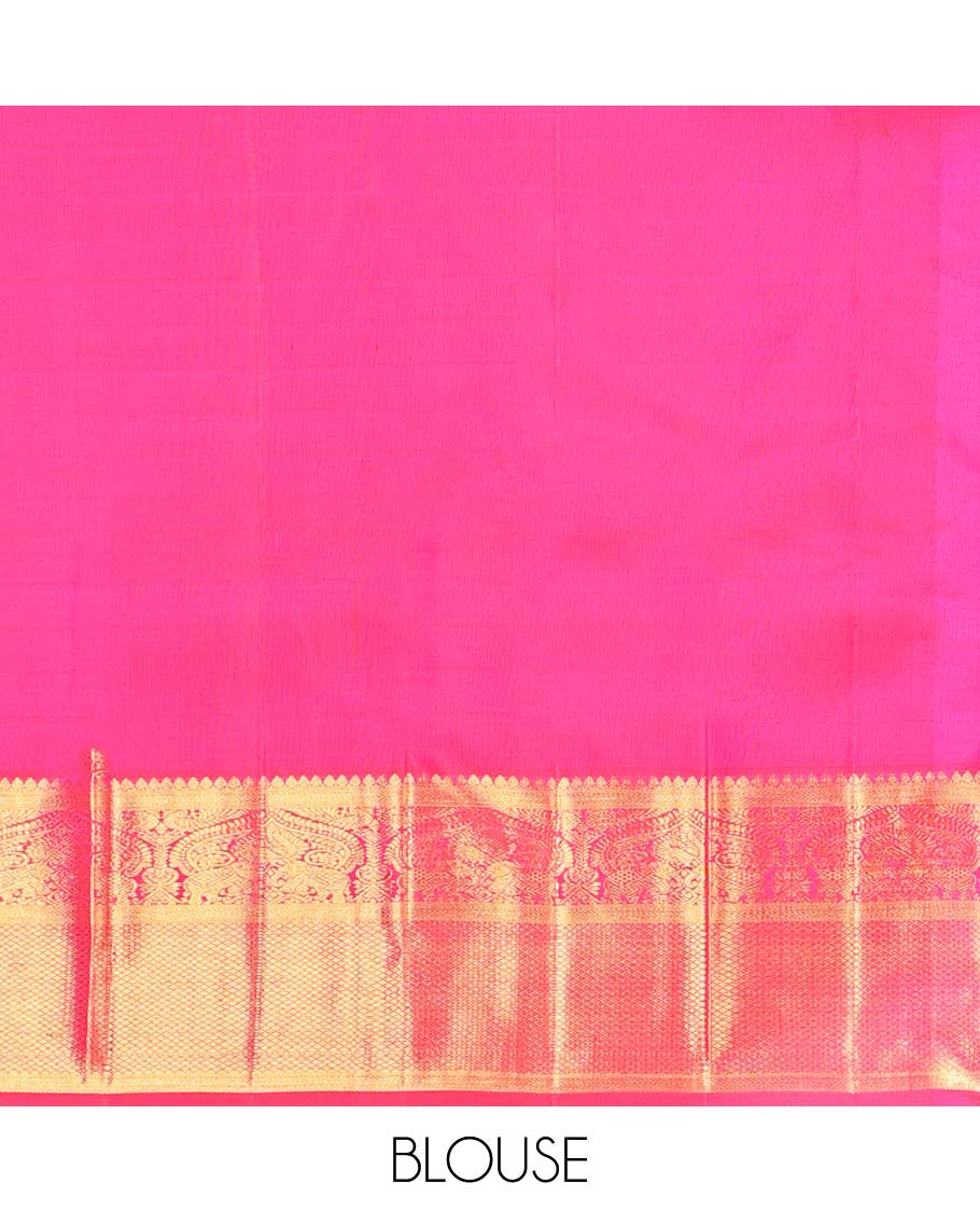 Red jacquard samudrika silk saree with self intricate zari design border & traditional zari design pallu