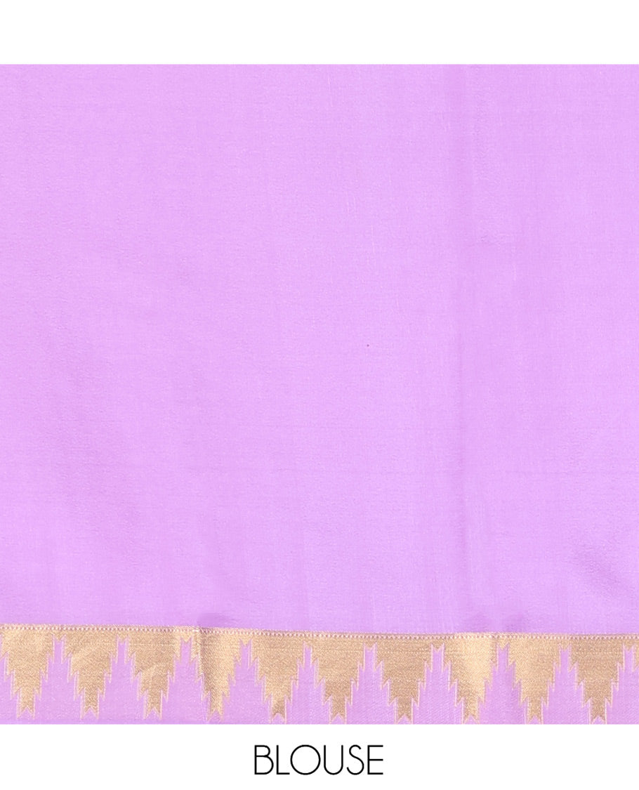 Maroon Mysore Silk Saree Features Checked Pattern, Contrast Temple Border, a Grand Pallu, and a Contrast Blouse