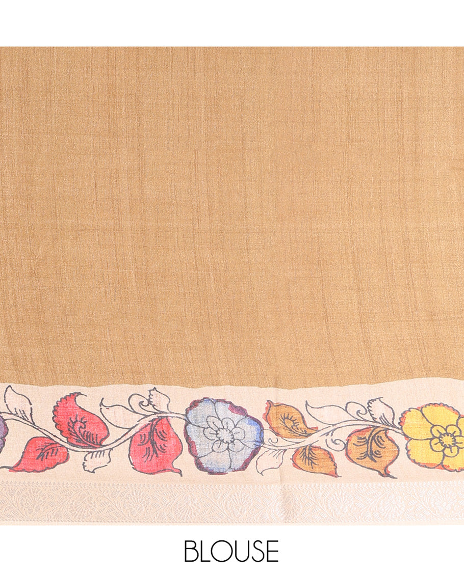 Dark Peach Kalamkari Printed Fancy Tussar Saree