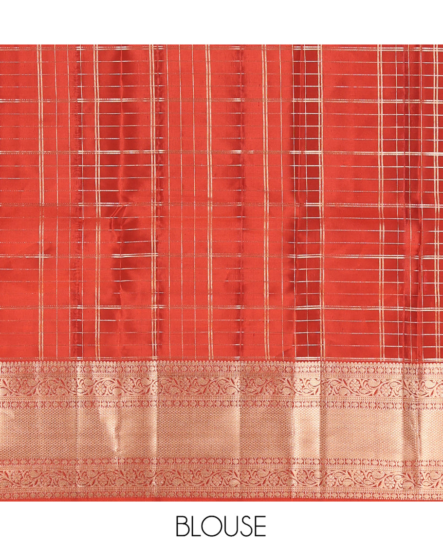 Brown Checked Vasundhara Lite Silk Mix Saree, a Contrast Kodi Visiry-Mayil Kann Border, a Contrast Blouse