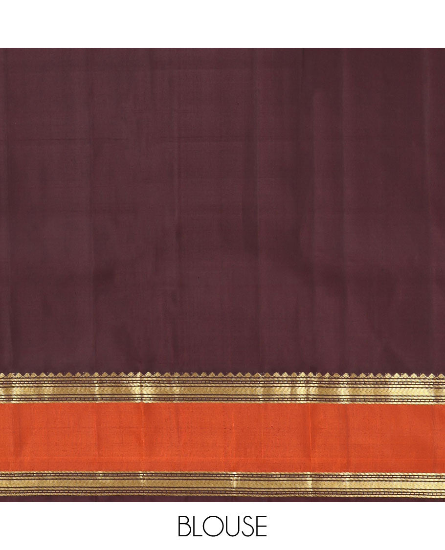 Green Vasundhara Silk Saree, Detailed with Zari Buttas All Over Its Body, Complemented by a Contrast Rettai Pettu Border of Traditional Designs, Grand Jaal Pallu, and Paired with a Contrast Blouse