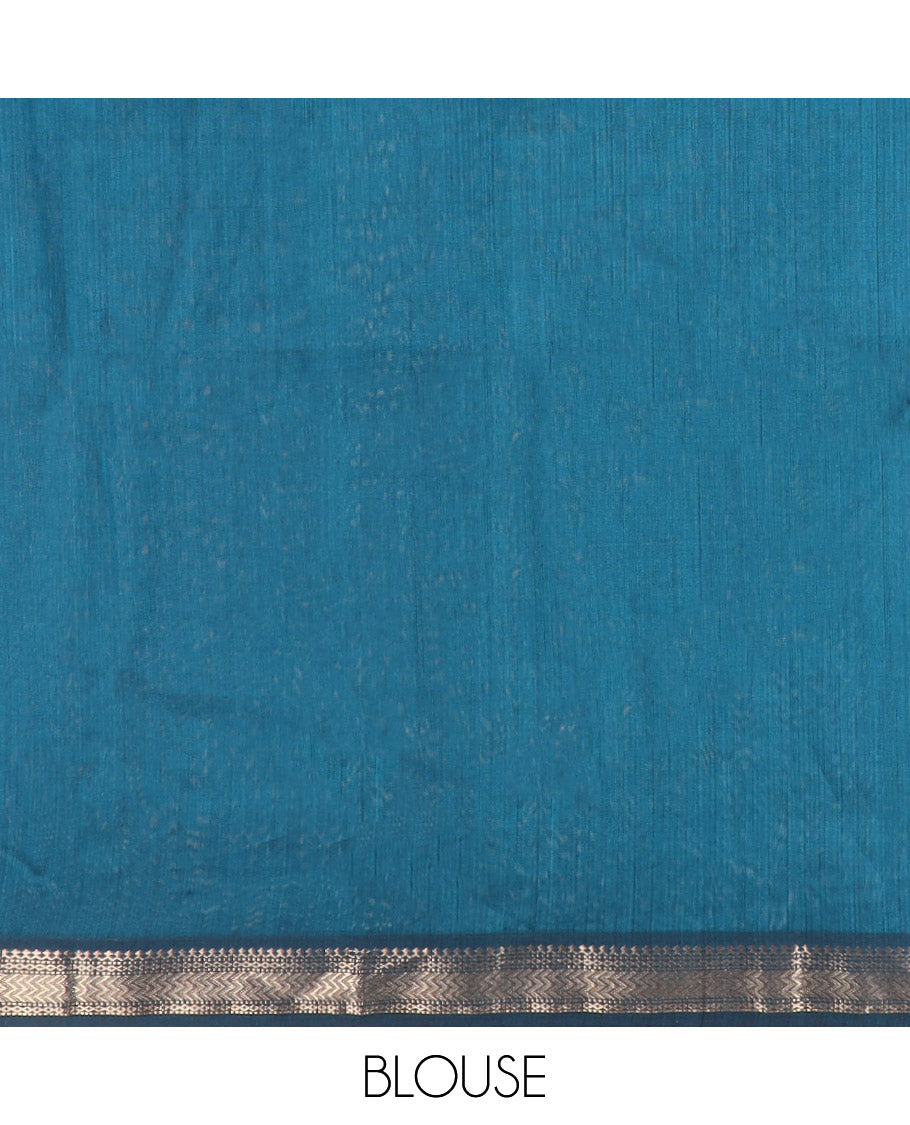 Blue maheshwari cotton saree with self floral zari design border & striped pallu