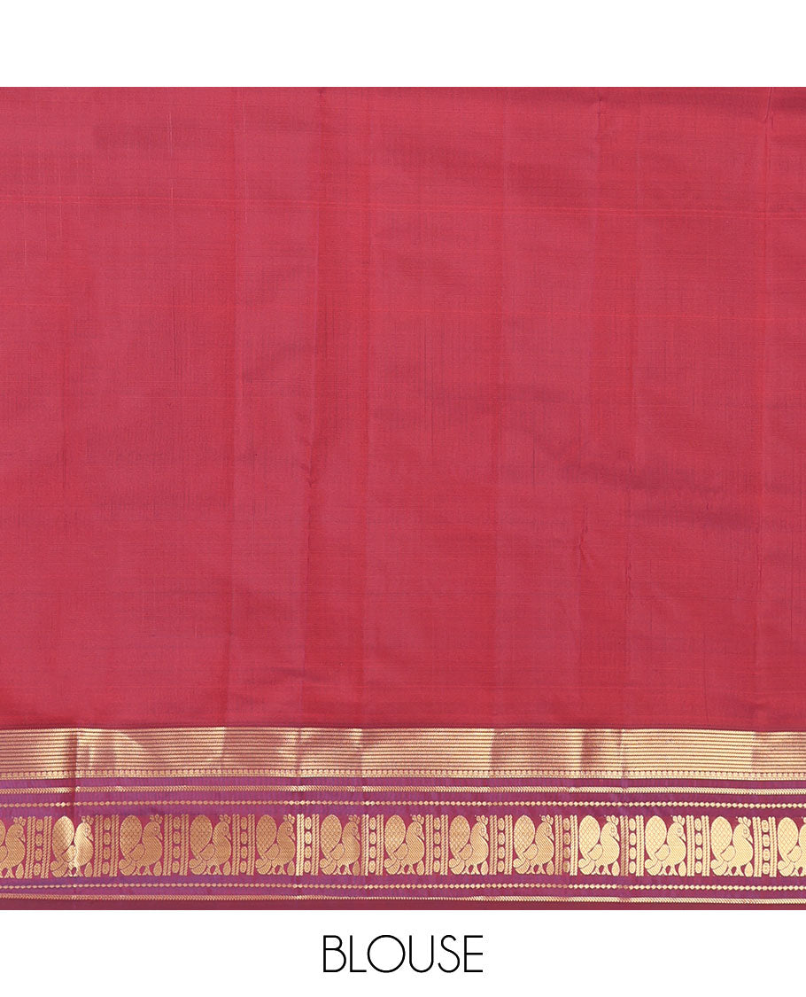 Orange Vasundhara Lite Silk Mix Saree, Gleamed Up with Zari Buttas, Contrast Border of Banaras, Banaras, Muthu, and Mayil Designs, Mayil Pallu, and a Contrast Blouse