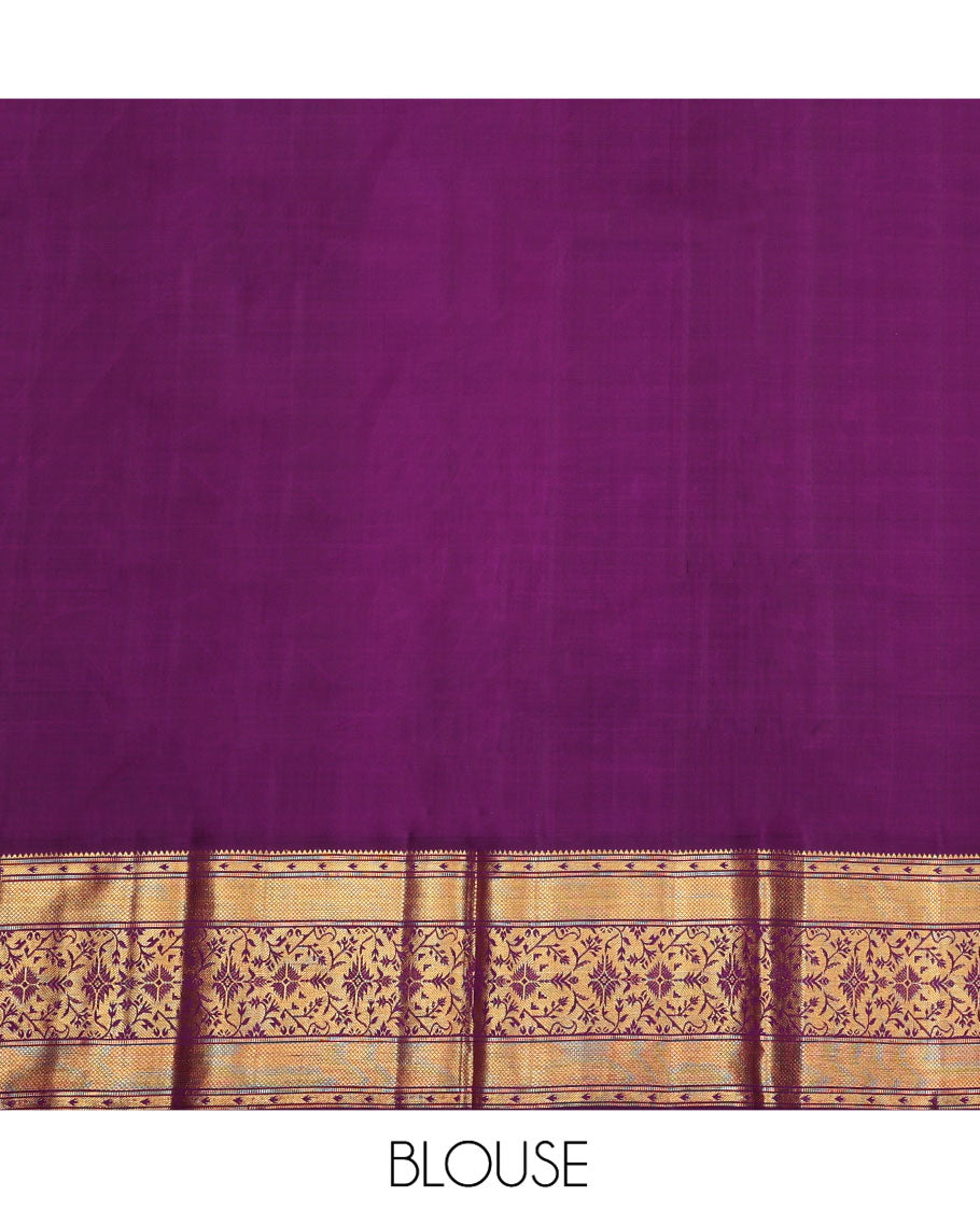 Yellow Pure Silk Half-Saree, Subtly Sparkled with Jacquard Design on Its Skirt, Complemented by a Contrast Zari Design Border, Comes with a Contrast Blouse and a Dhavani of Intricate Zari Weave