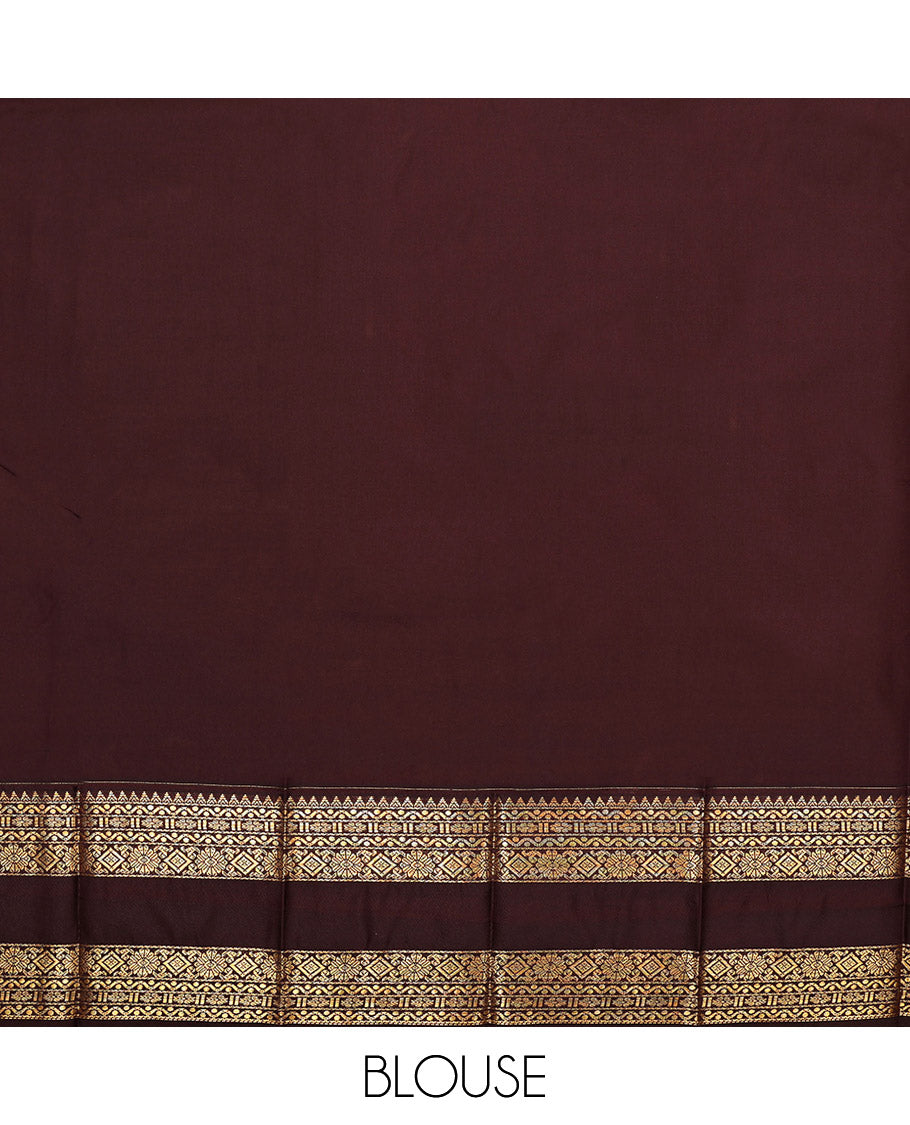 Pink Gift Saree, Accentuated with Zari Buttas All Over Its Body, Complemented by a Contrast Traditional Zari Design Border, Grand Pallu of Jaal Designs, and Paired with a Contrast Blouse