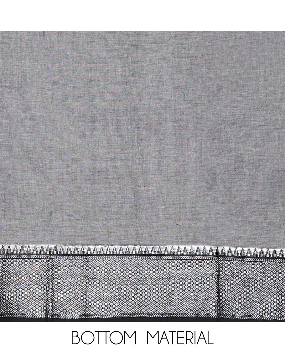Grey checked, temple design chudidhar material top with plain bottom & plain, zari design border dupatta