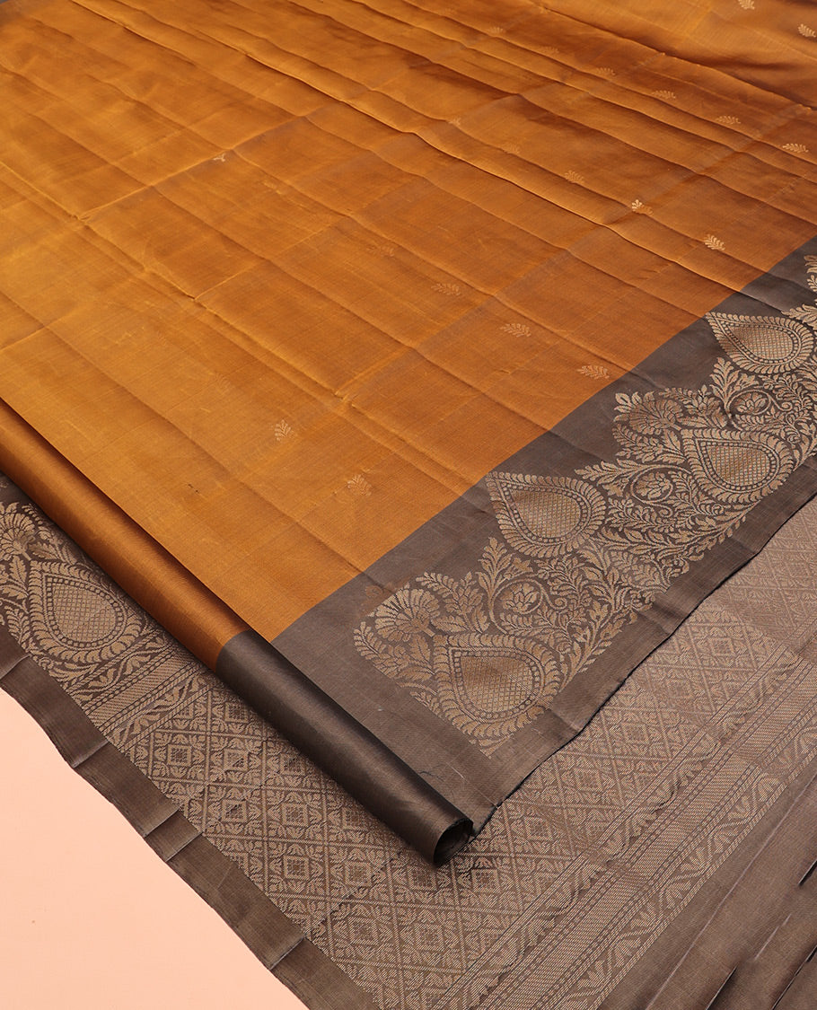 Mustard Mayuri Soft Silk Saree, Sparsely Woven with Buttas All Over the Body, Complemented by a Contrast Unique Design Border, Pallu of Jaal Designs, and Paired with a Contrast Blouse