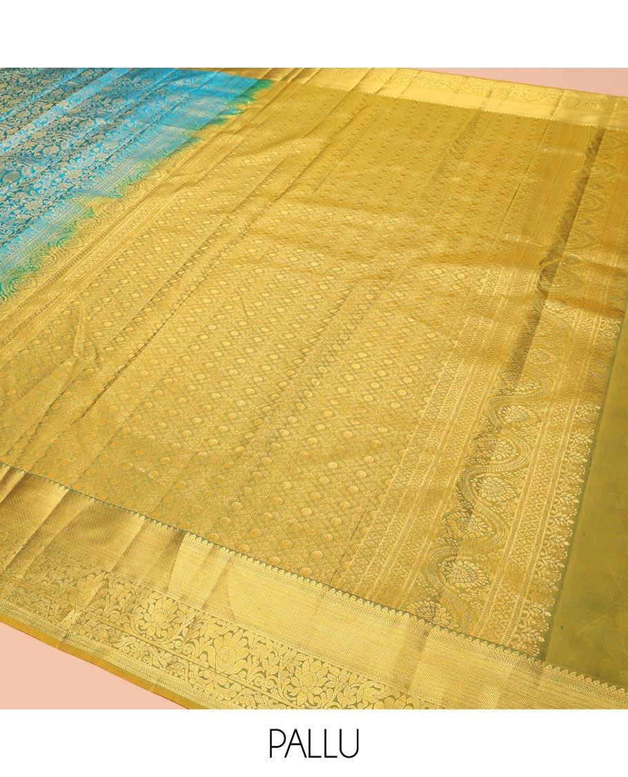 Blue Kanchipuram Wedding Silk Saree, Graced with Jacquard Design, a Contrast Border of Traditional Zari Design, Grand Pallu, and a Contrast Blouse