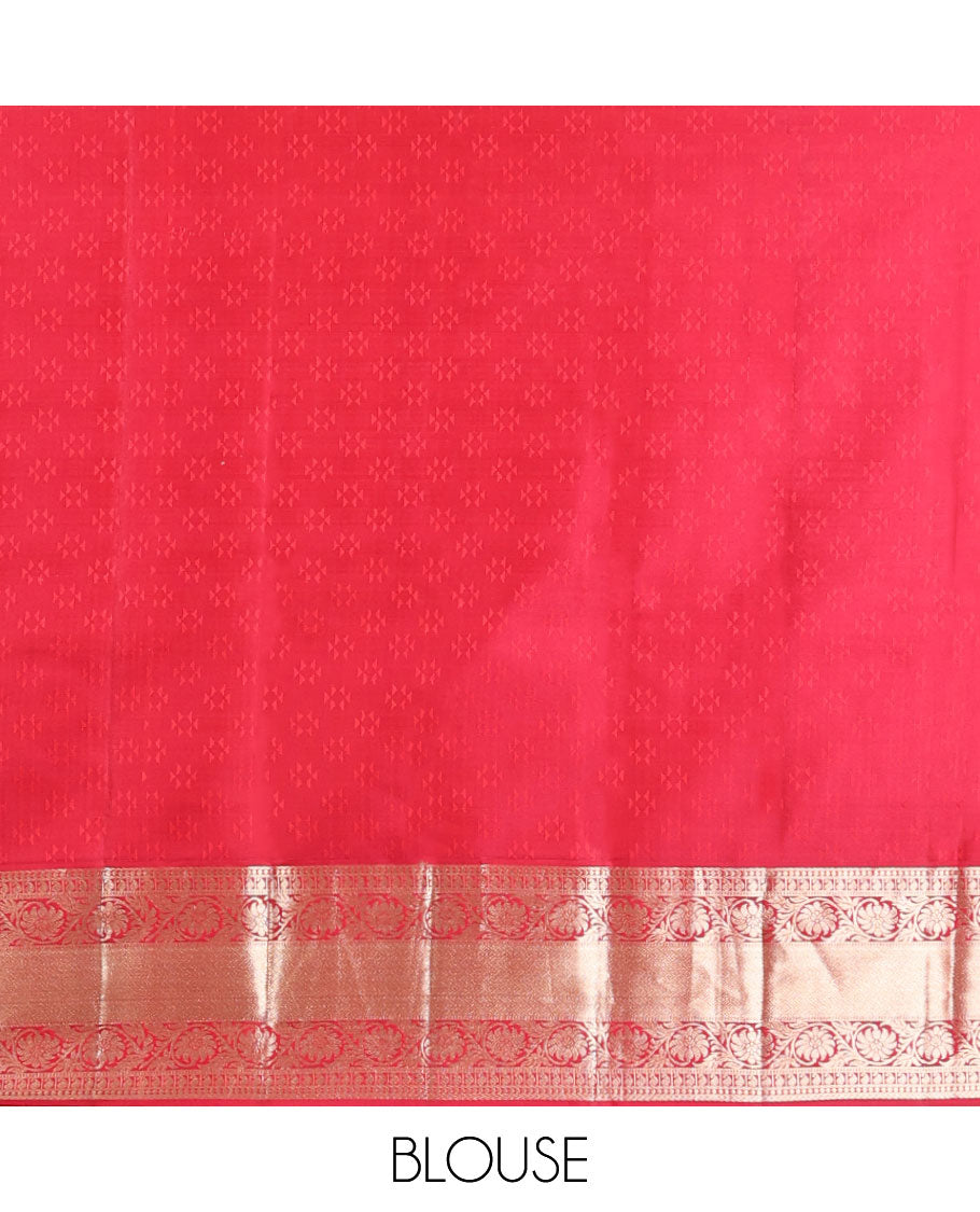 Red floral jacquard kancheepuram silk saree with self floral design border & jaal design pallu