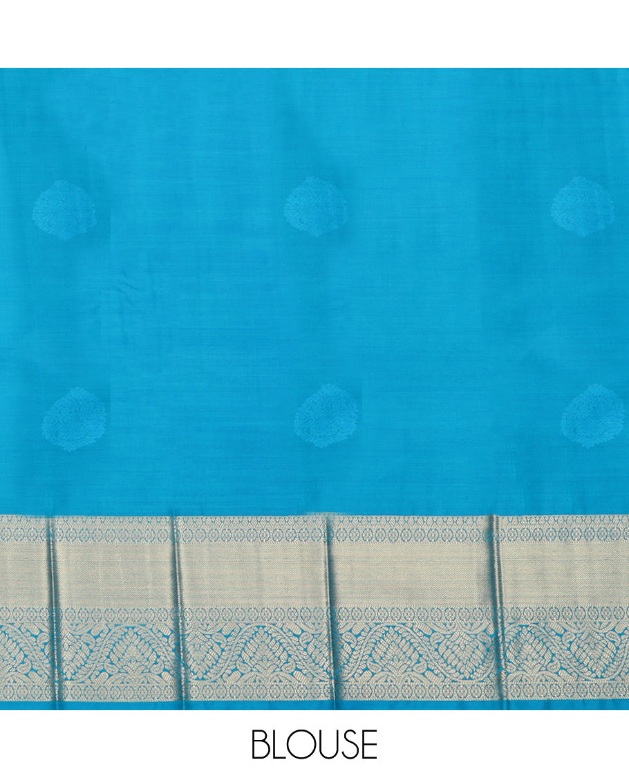 Light Blue Budget Silk Saree, Graced with Zari Buttas, Highlighted by a Traditional Zari Border, Intricate Pallu, and Matching Blouse