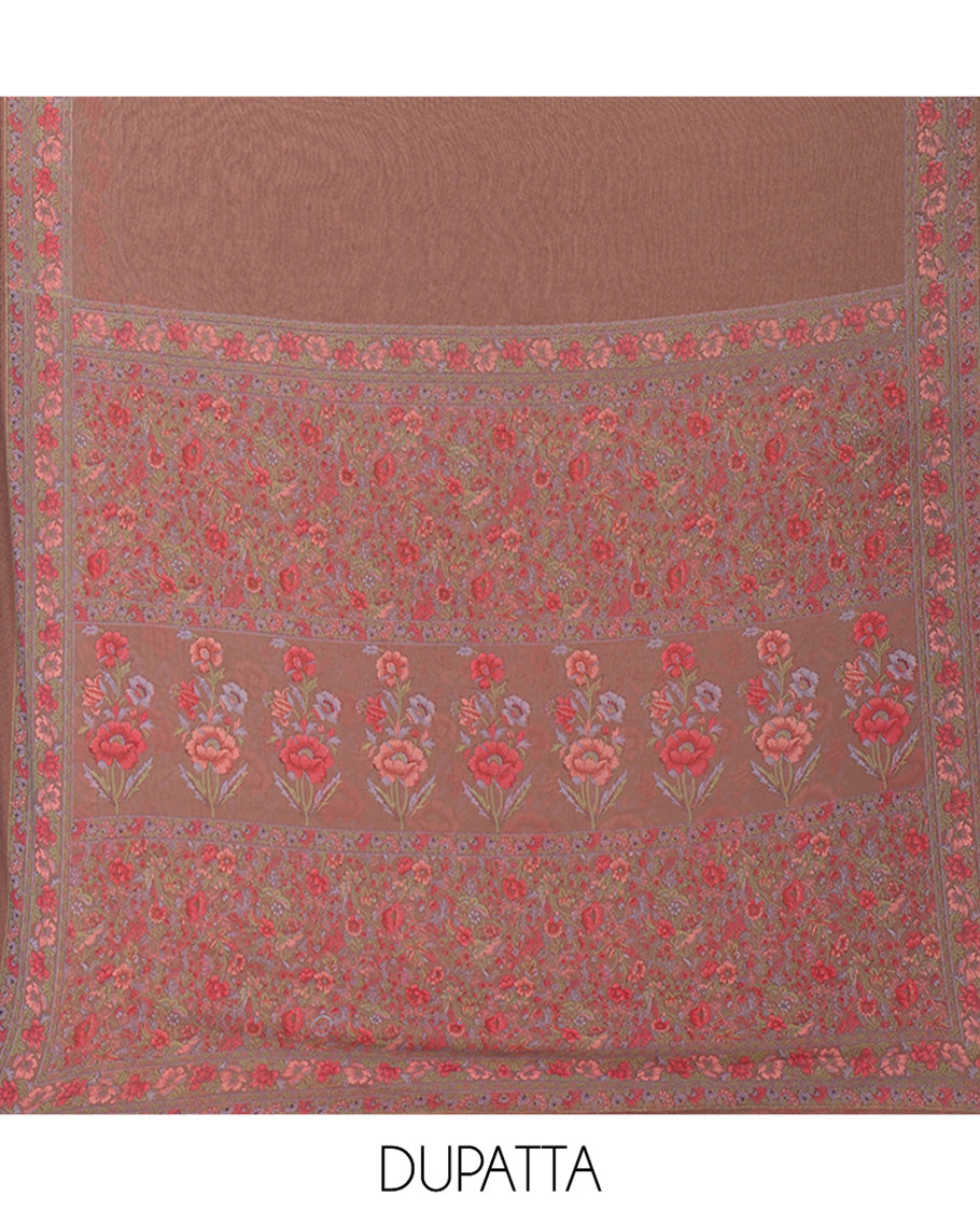 Onion Pink Material Chudidar Set, Elegantly Decorated with Floral Print on Its Italian Crepe Top, Italian Crepe Bottom, and Georgette Dupatta of Floral Print