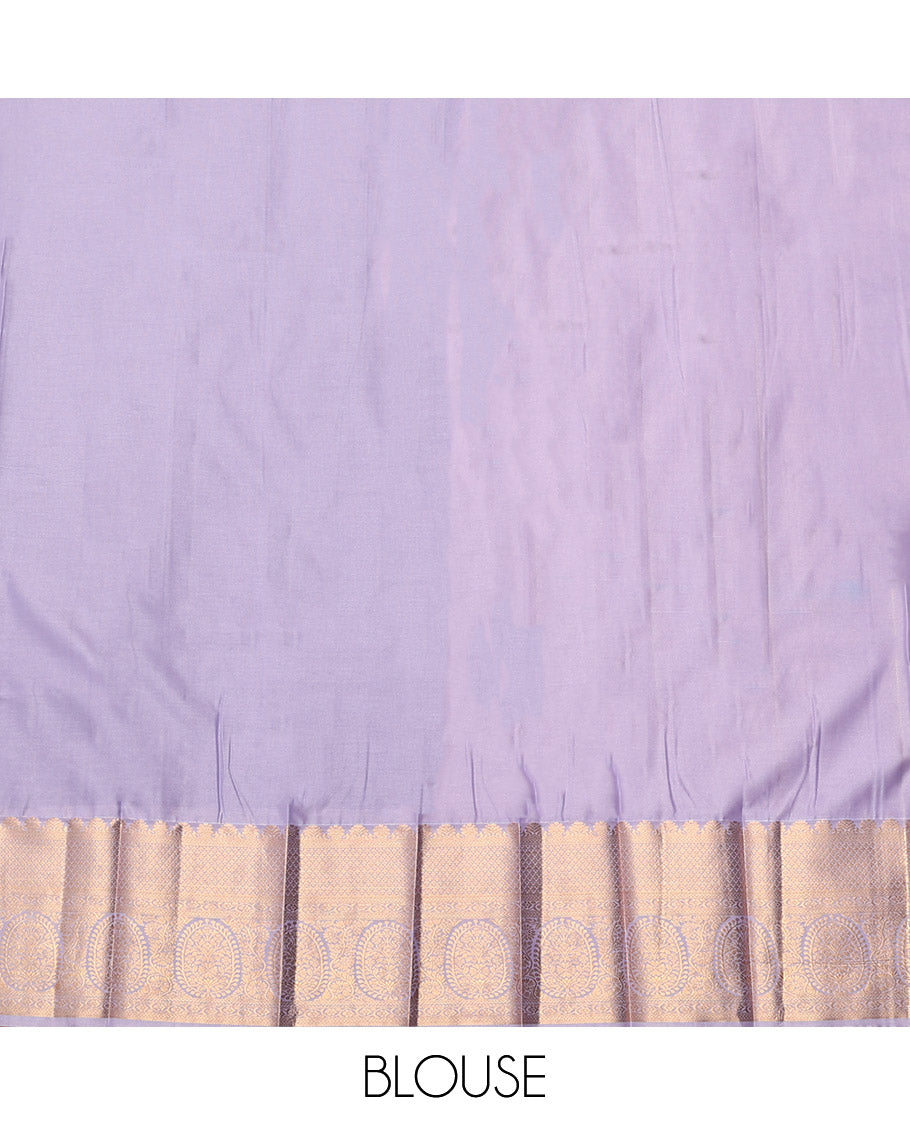 Purple Budget Silk Saree, Elevated with Tree Zari Buttas, Complemented by a Contrast Traditional Zari Border, Grand Pallu, and a Contrast Blouse