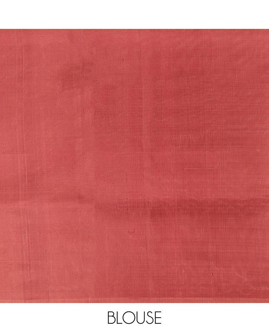 Red Mayuri Soft Silk Saree, Graced with Zari Buttas, a Self-Border, and a Pallu Features an Intricate Weave and a Matching Blouse