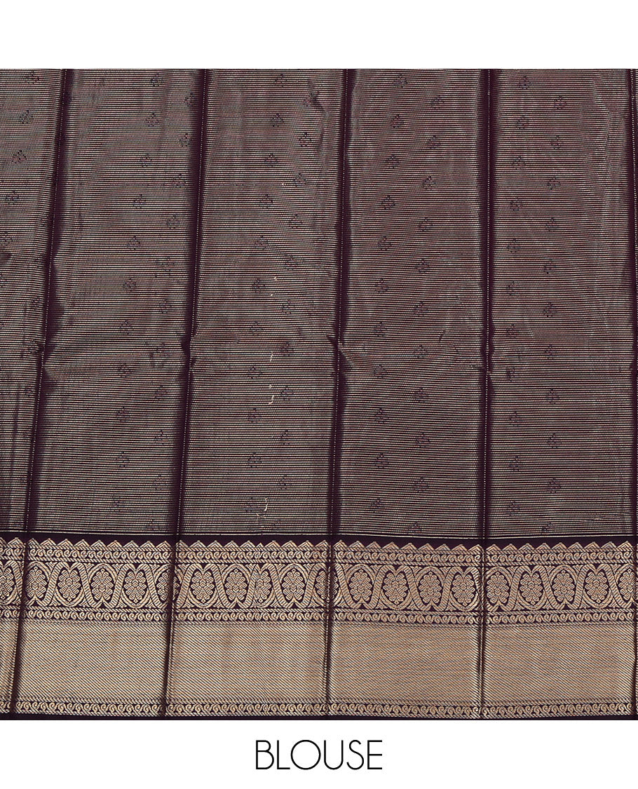 Beige Budget Silk Saree, Sparsely Woven with Buttas and Stripes, Complemented by a Contrast Traditional Zari Border, Grand Pallu, and a Contrast Blouse