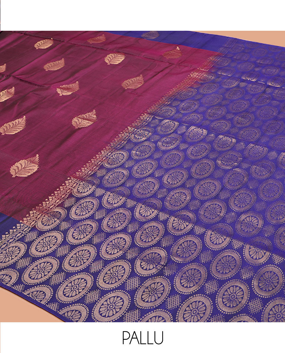 Purple Uppada Silk Saree, Prettified with Leaf Buttas, a Contrast Leaf Buttas Border, Intricate Pallu, and a Contrast Blouse