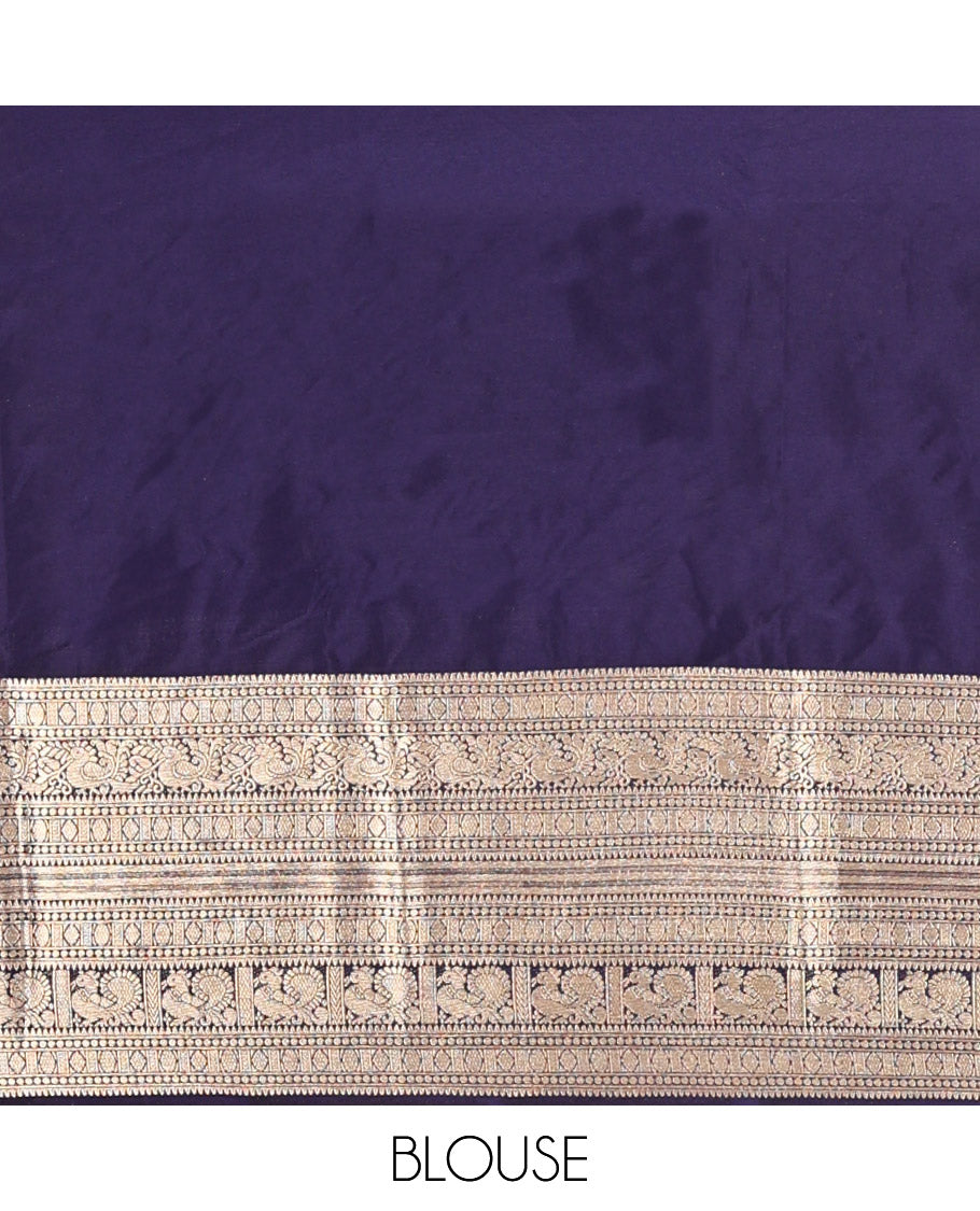 Navy Blue Plain Semi-Mysore Silk Saree