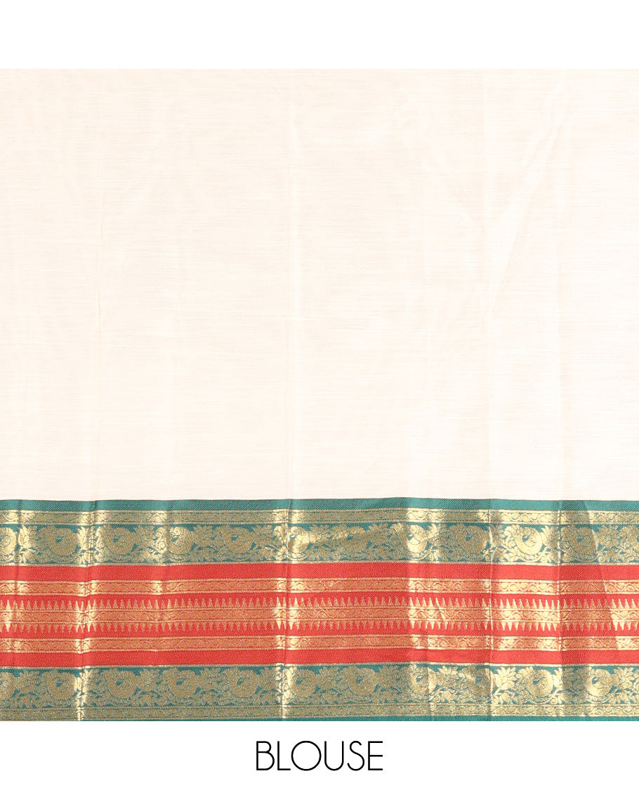 Cream-Maroon Semi-Silk Cotton Half-Saree