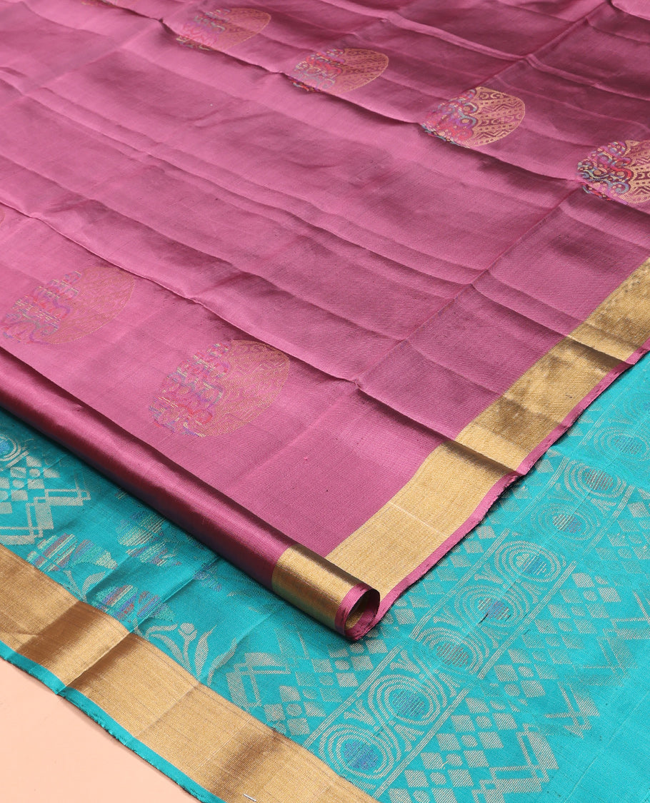 Pink Mayuri Lite Silk Mix Saree, Woven with Meena Buttas, a Zari Border, Contrast Intricate Pallu, and a Contrast Blouse