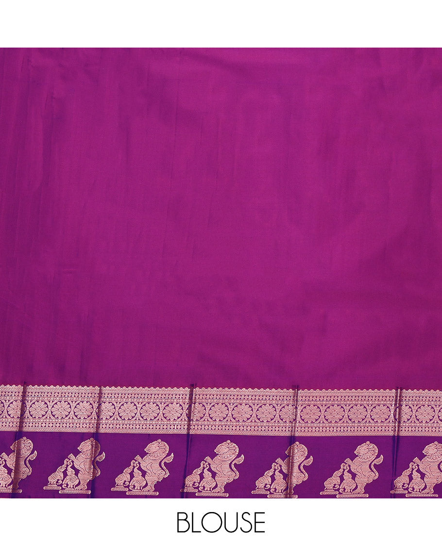 Royal Blue Budget Silk Saree, Decked Up with Zari Buttas, Complemented by a Contrast Traditional Zari Border of Singam Designs, Grand Pallu, and a Contrast Blouse